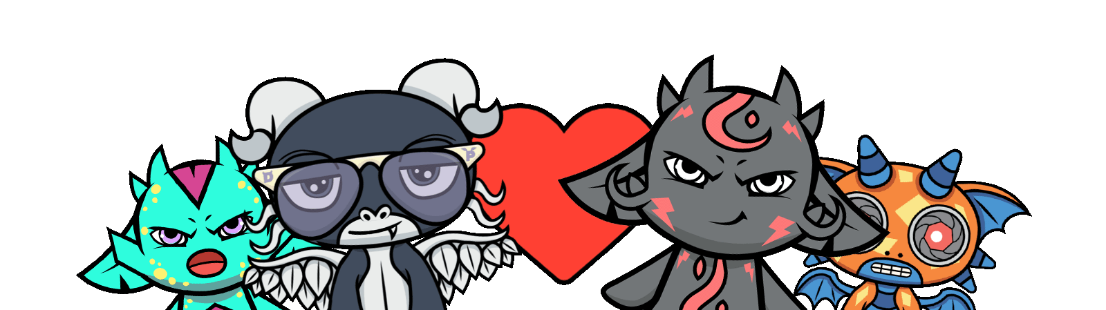 All four dragons with heart in the middle
